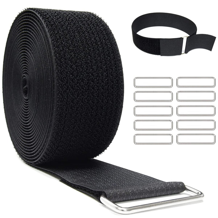YMCRLUX Klettband Breit 5CM mit 10 Metallschnalle, Frei Zuschneidbar Klettverschluss Band, Wiederver