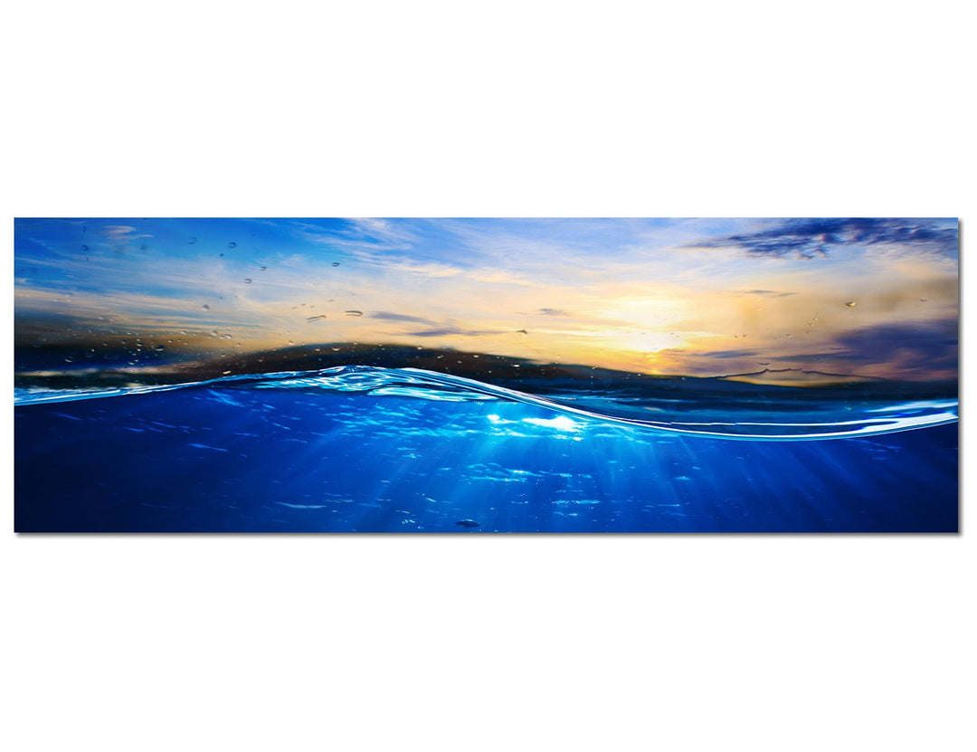 Paul Sinus Art Panoramabild auf Leinwand und Keilrahmen 150x50cm Wasser Welle Sonnenuntergang Luftbl