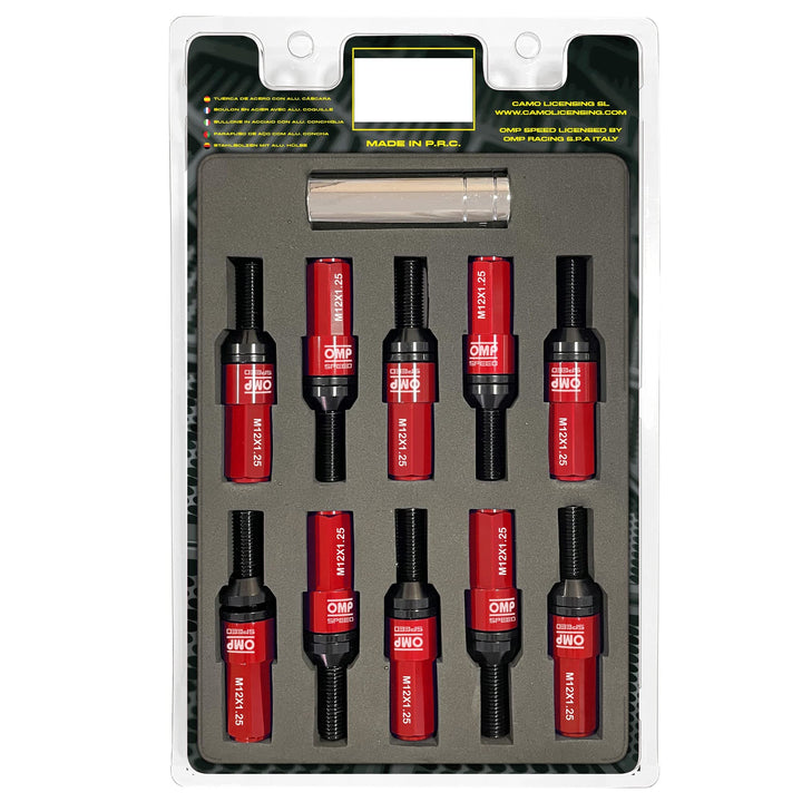 OMP SPEED Set 20 Radschrauben schwarz mit metrischer M12X1.25 Schlüssel 17-19 lang Gewinde 28 mm mit