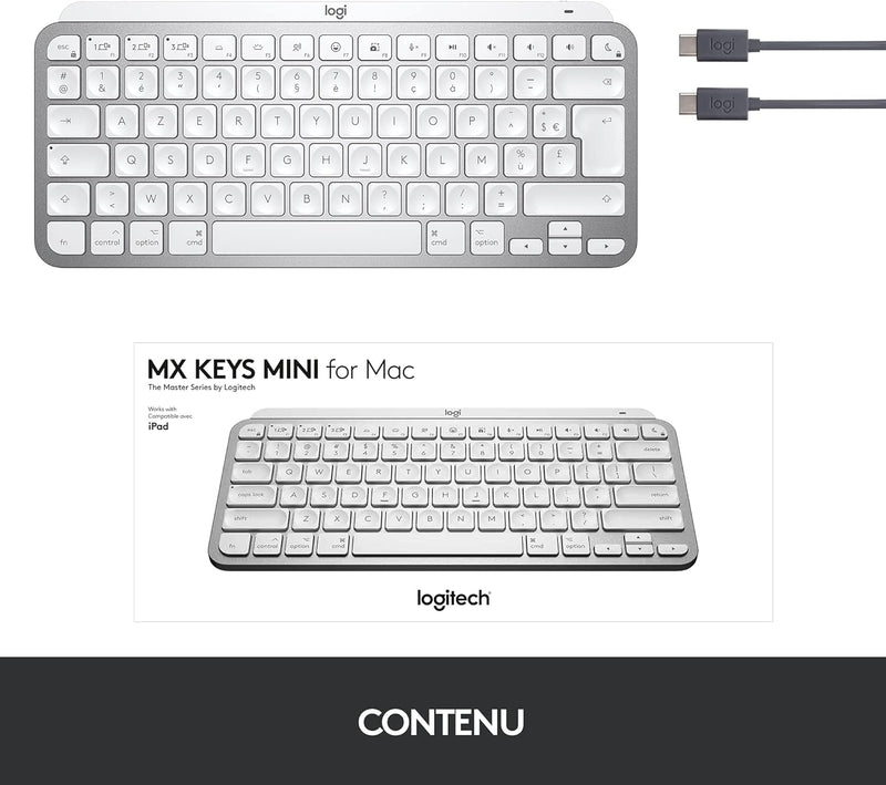 Logitech TECLADO (Frances) MXKEYS Mini F. MAC WRLS Illum. WRLS Pale Grey - FRA - Central