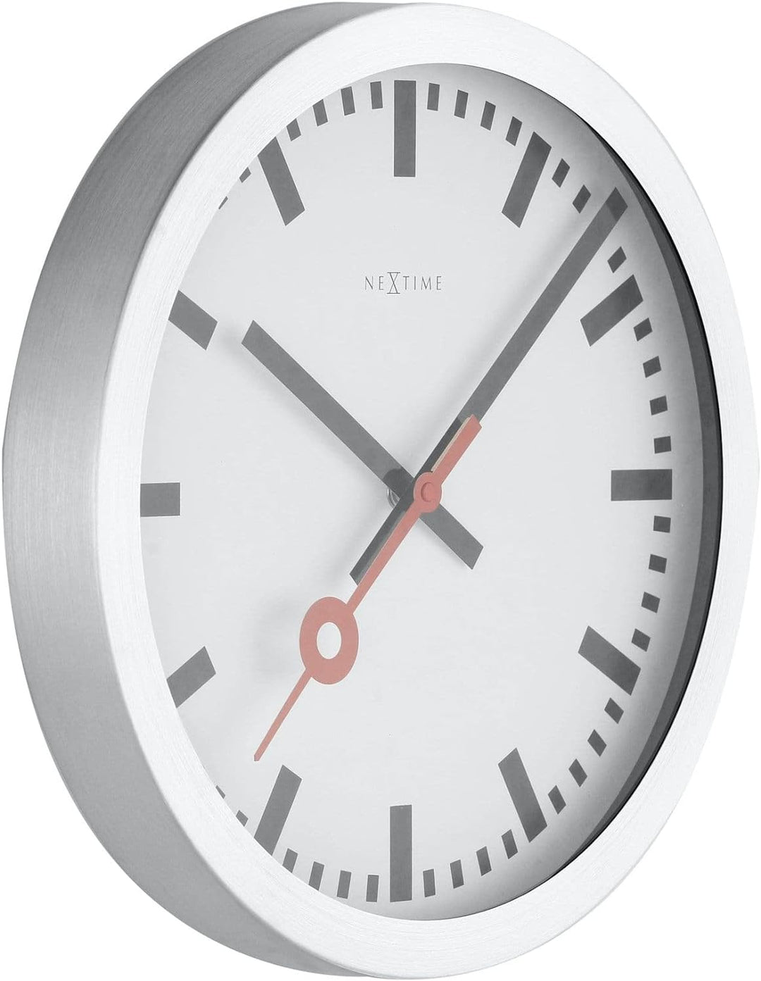 NeXtime 3999ST Wanduhr Bahnhofsuhr STATION, lautlos, rund, ø 35 cm, 34.8 x 4.5 cm 34.8 x 4.5 cm Silb