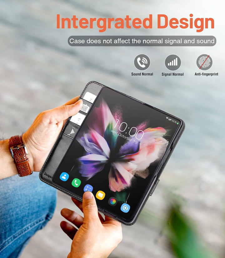 OCASE Hülle Samsung Galaxy Z Fold 3 5G Handyhülle mit S Pen Halter [Premium PU Leder] [Kartenfach] C