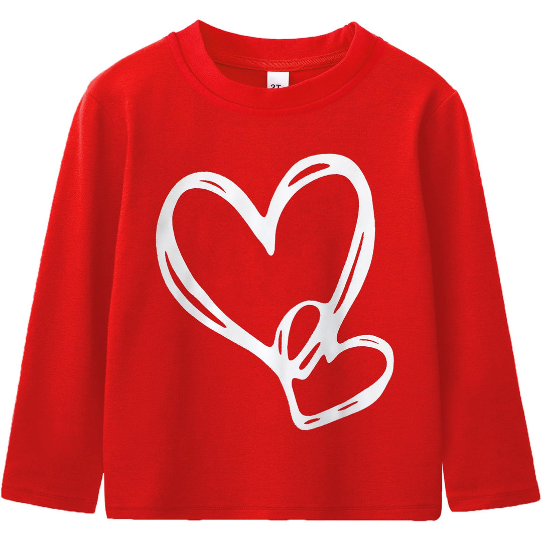 Mädchen Langarmshirt Baumwolle Herz Oberteile Rundhals Bluse Kinder Valentinstag Langarm Shirt Kleid