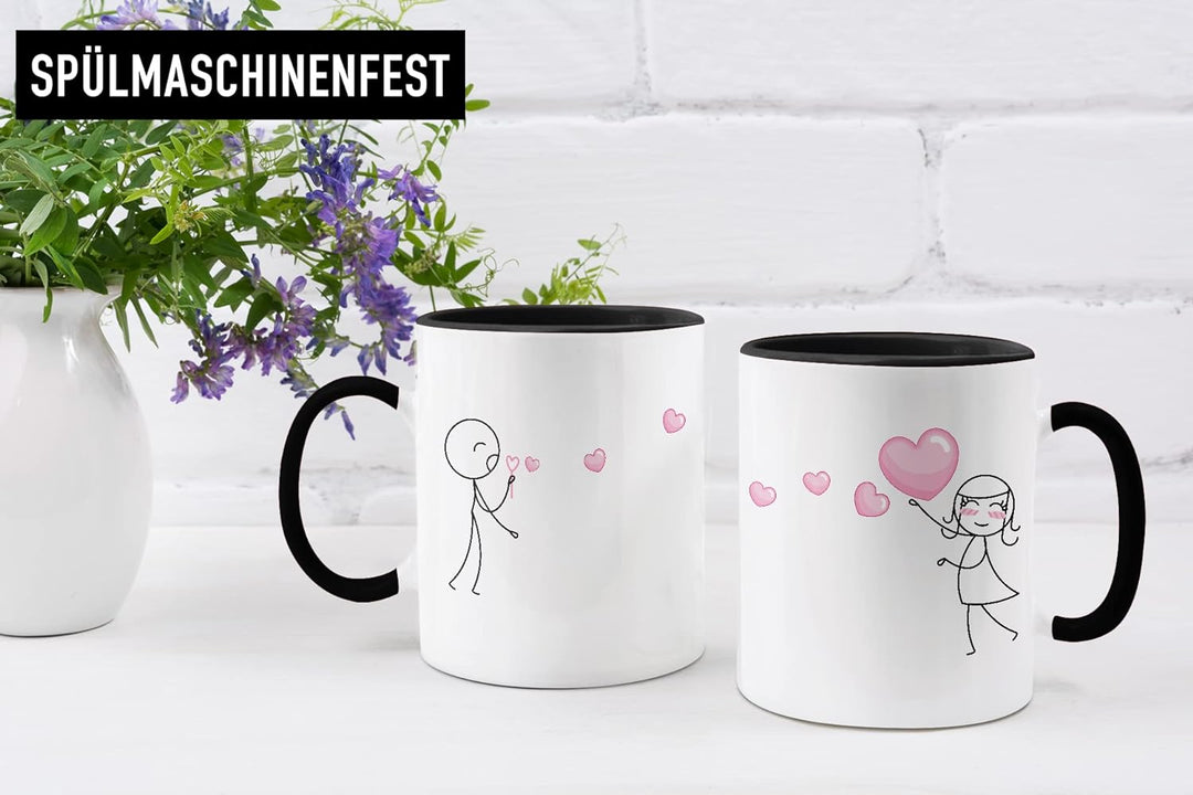 Trendation - Partner Tassen Set Geschenk für Sie Ihn Fernbeziehung Freundin Freund Valentinstag Lieb
