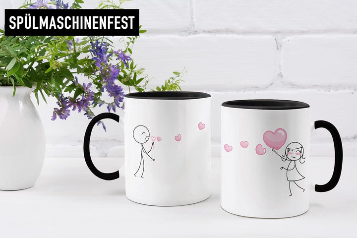 Trendation - Partner Tassen Set Geschenk für Sie Ihn Fernbeziehung Freundin Freund Valentinstag Lieb