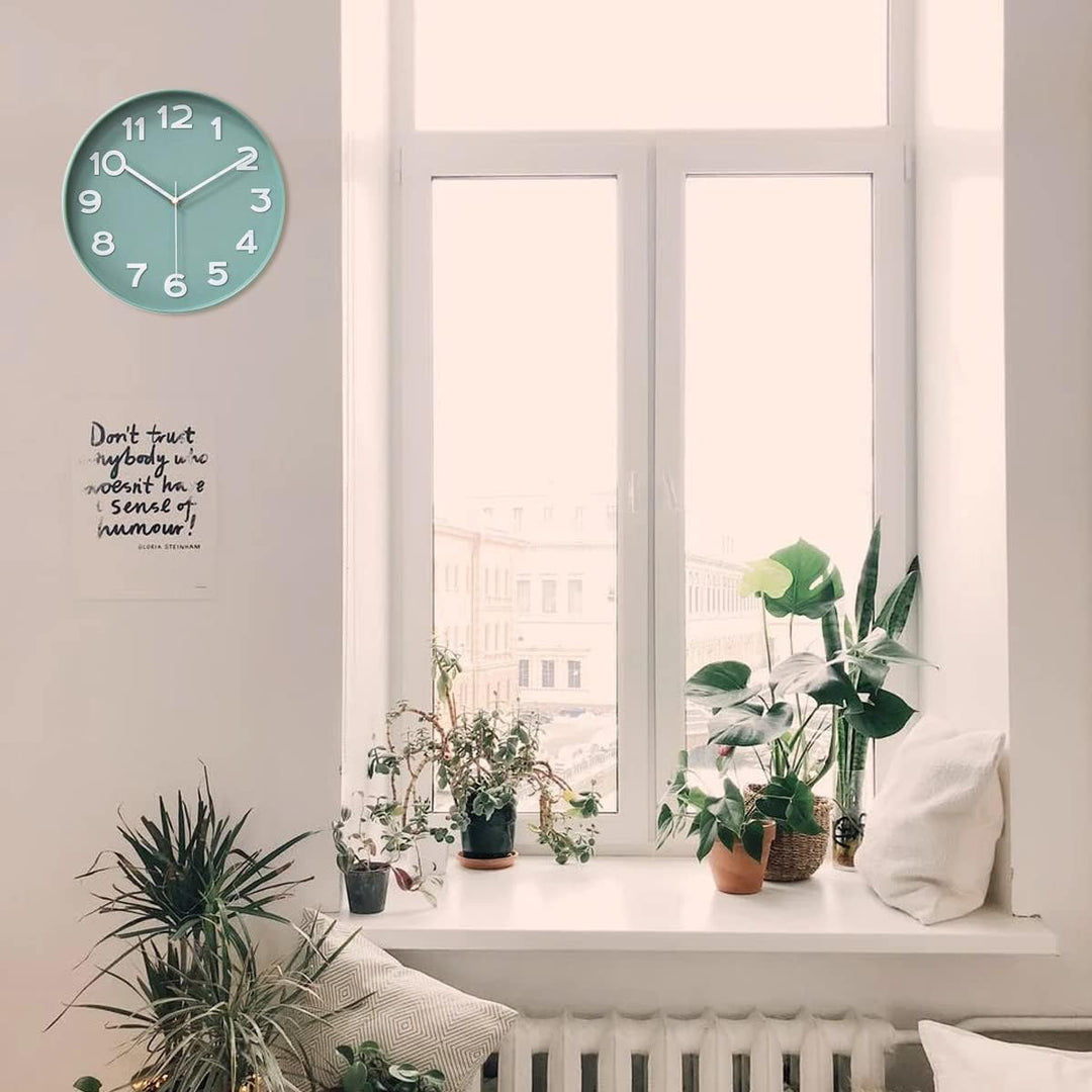 HZDHCLH 30cm geräuschlosem funkuhr wanduhr, digital Gross,für Wohnzimmer, Küche Nordic Green, Nordic