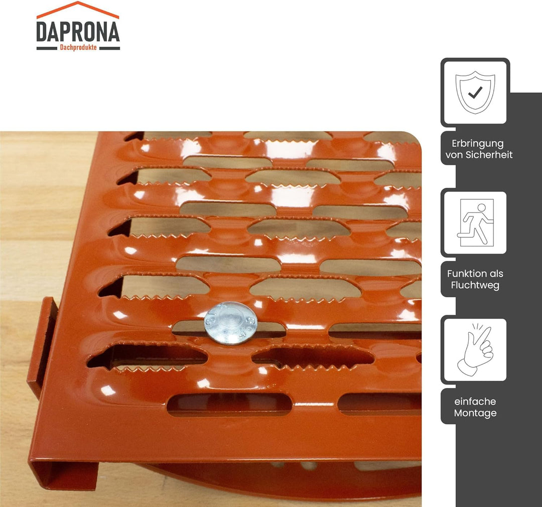 DAPRONA Laufrost Set für gewellte Dachziegel, Dachtritte für Schornsteinfeger Ziegelrot 60cm, inkl.