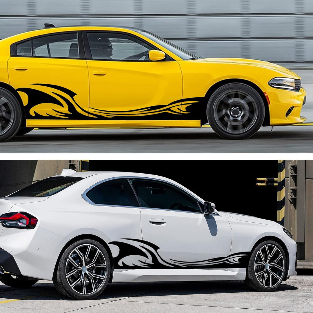 TOMALL 2 Stück 209 cm x 39 cm Wave Flame Graphic Car Body Side Flame Racing Sport Stripes Aufkleber