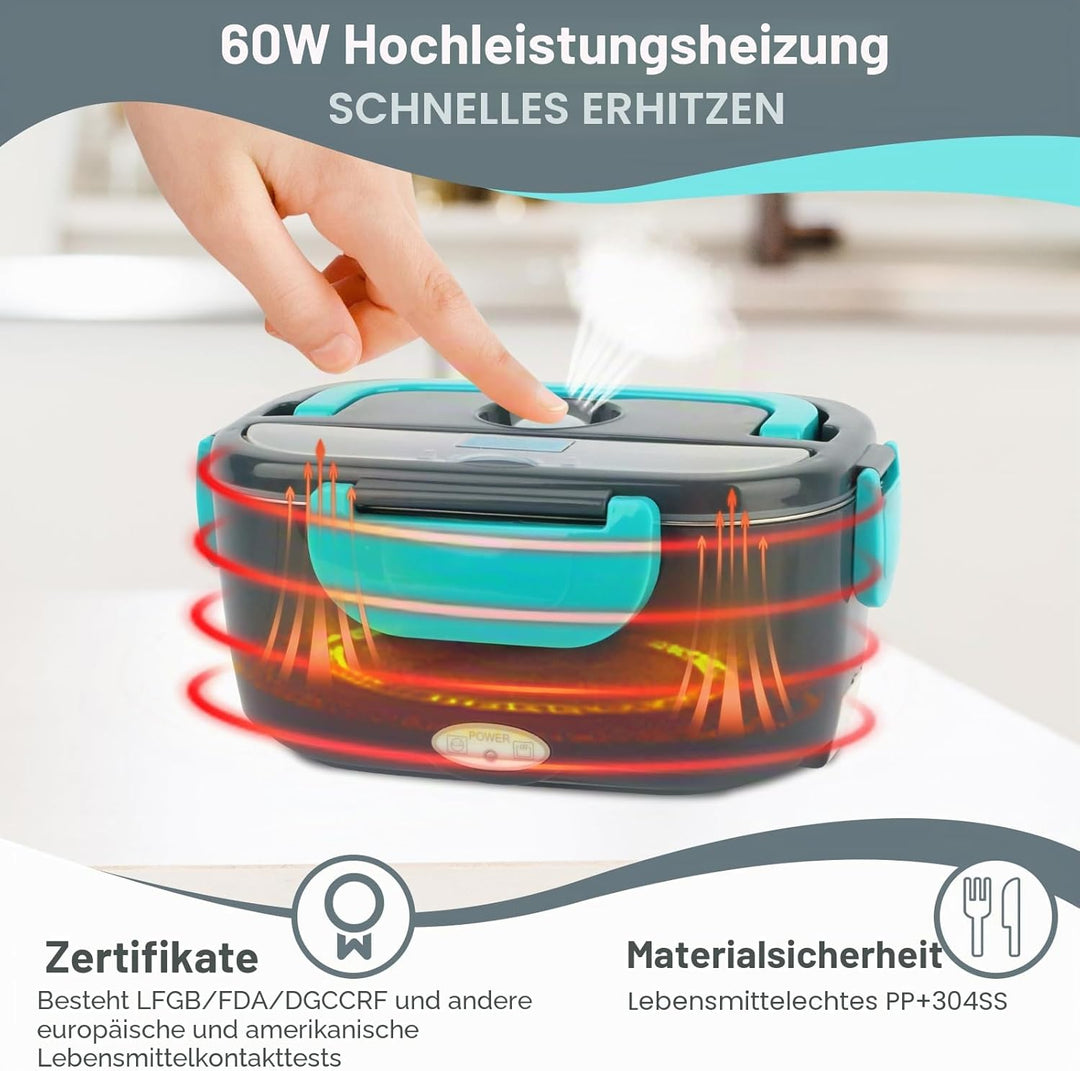 Elektrische Lunchbox 1,5L, 60W Essensbox Warmes Mittagessen, 12V/24V/220V Beheizbare Speisenwärmer m