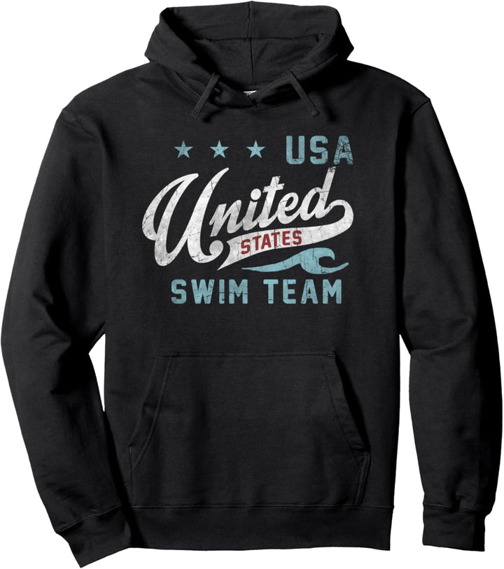 Trendy United States Swim Team Blue And White Pullover Hoodie