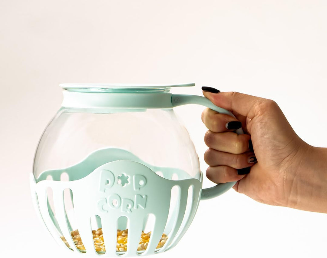 JOCCA Popcornbox aus Glas, 2,2 l, Silikon-Buttergitter, spülmaschinenfest, hohe Temperaturen, Gesund