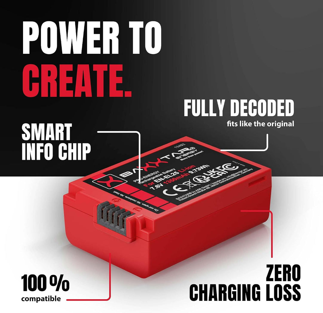 Baxxtar Pro EN-EL25 Kamera-Akku Pack 1350mAh / mit aktivem NTC-Sensor/und Ladegerät Mini LCD DUAL (E