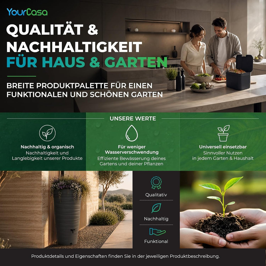 YourCasa Mülltonne 50L - Mülleimer mit Deckel verschliessbar - Tonne mit Trageriffen für Garten - Fu