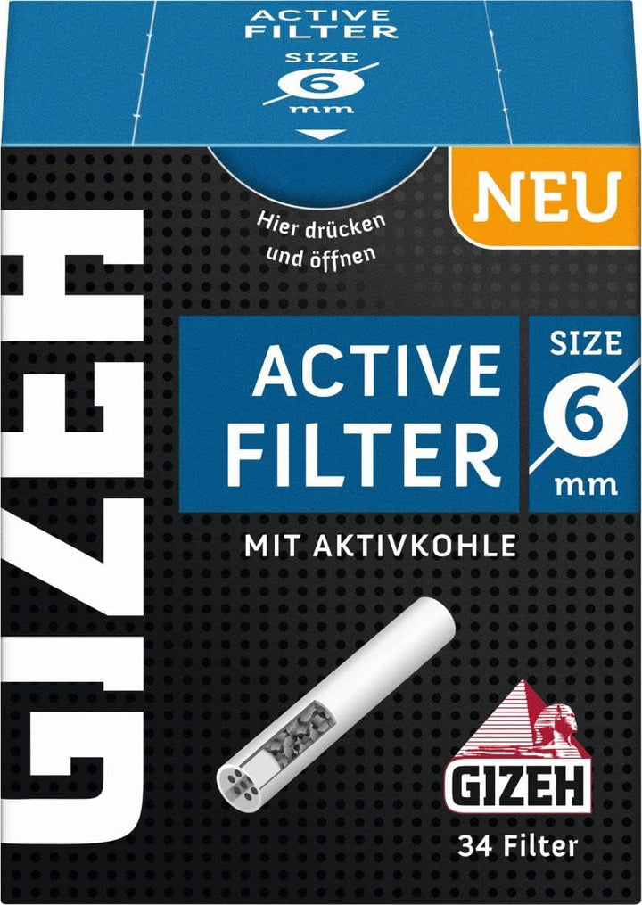 Gizeh Active Tips-Aktivkohlefilter mit Keramikkappen-10 x 34 Filter, Silber, smal & Black Pro 25 Hef