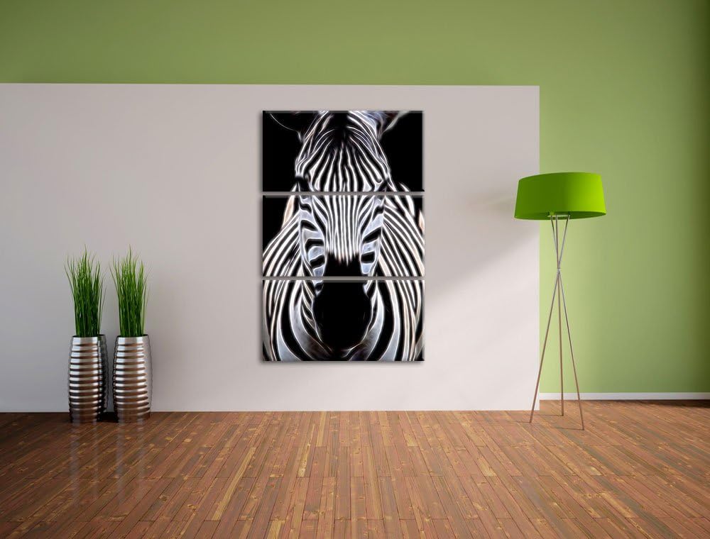 Dark Zebra Porträt Spezial 3-Teiler Leinwandbild 120x80 Bild auf Leinwand, XXL riesige Bilder fertig