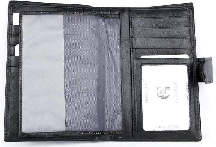 Damen Italienisches Schwarz Leder Portemonnaie Il Giglio mit herausnehmbarem Reisepass Tasche