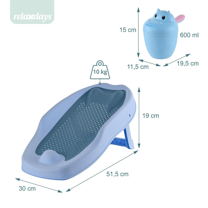 Relaxdays Baby-Badehilfe Set, mit Haarwaschbecher, tränenfrei, blau, blau