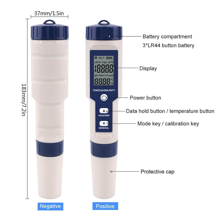 Digitales PH/Salzgehalt/Temperatur/TDS/EC-Meter, IP67 Tragbarer multifunktionaler Wasserqualitätsdet