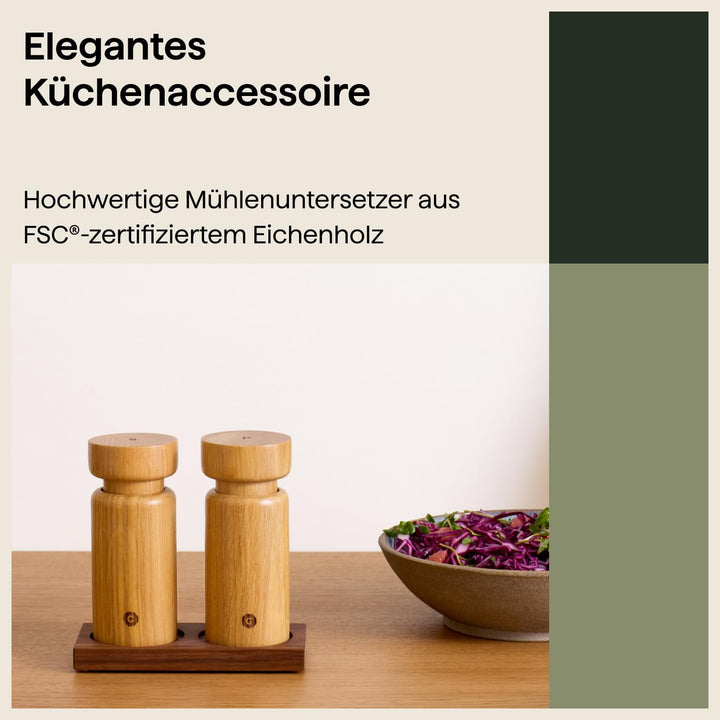 Crushgrind Mühlen-Tablett 2er - Mühlenuntersetzer Holz | Gewürzaufbewahrung und Küchen Organizer für