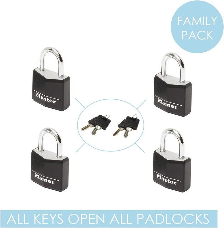 MASTER LOCK Kleine Vorhängeschlosser [Schlüssel] [4er-Set][Gleichschliessend] 9120EURQBLKNOP - Ideal