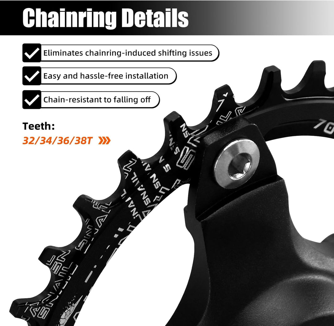 Mountainbike 170 mm Vierkant-Kurbelgarnitur mit 104 BCD 32/34/36/38T Kettenblatt, MTB-Kurbel aus Alu