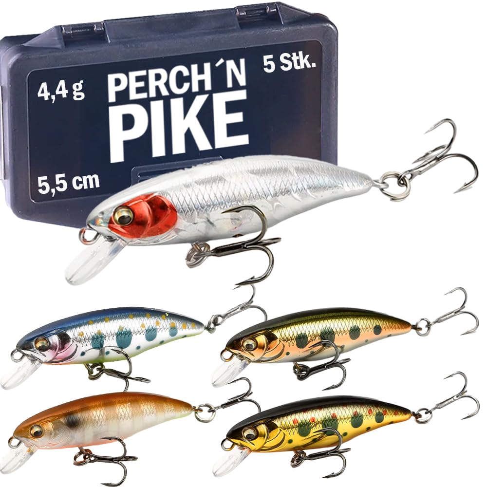 Wobbler im 5er Set für Forelle & Barsch, 5,5cm, Kunstköder Set für Spinnfischen, Minnow Köder sinken