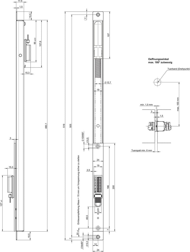 Kabelübergang verdeckt, steckbar 10314, 519 x 24 x 17,5 mm, Edelstahl ; 1 Stück 519 mm, 519 mm
