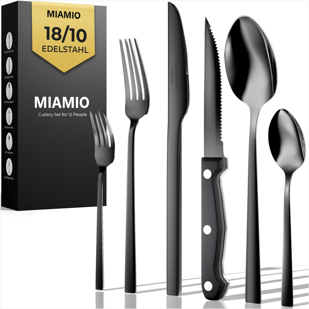 MIAMIO – Besteck Set für 12 Personen / 72-teilig Besteckset mit Messer, Gabel, Löffel, Edelstahl Bes