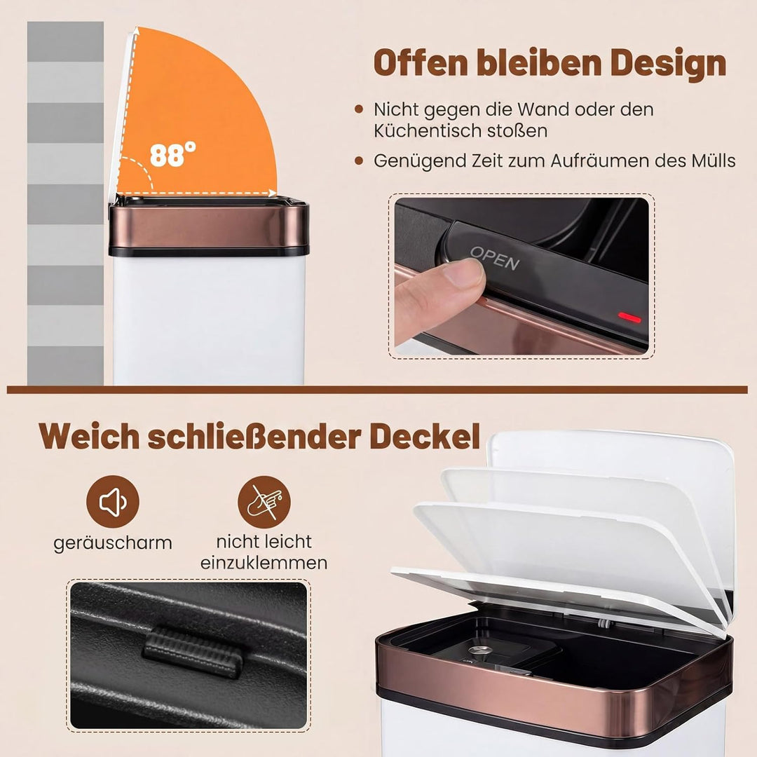 COSTWAY 72L Mülleimer 4 Fächer, elektrischer Abfalleimer mit Sensor, Mülltrennsystem 2 x 11L + 3,5L