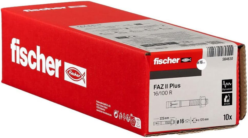 fischer Bolzenanker FAZ II Plus 16/100 R, Schwerlastanker aus Edelstahl mit hoher Tragfähigkeit, Ank