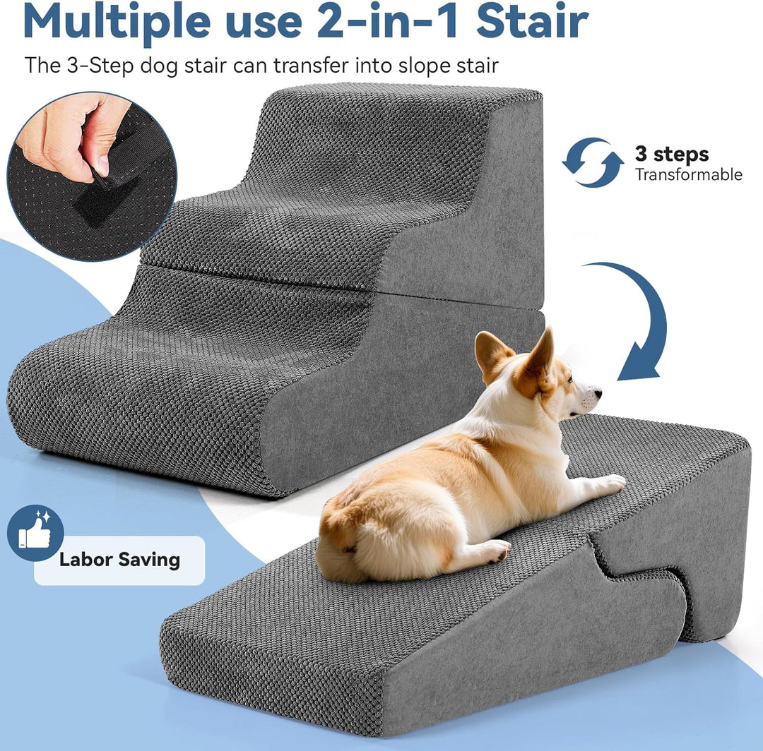 Hundetreppe für Bett kleine Hunde, 40 cm hoch, 2-in-1 umwandelbare 3-stufige Haustiertreppe und Ramp