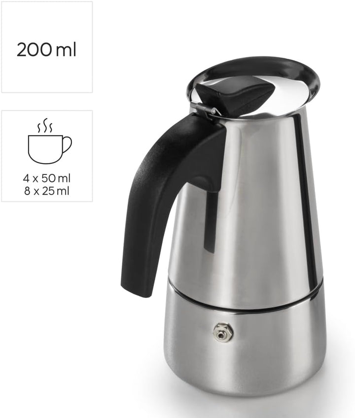 Xavax Espressokocher aus Edelstahl für 4 Tassen, Herdkanne, u.a. Induktion, 200ml 11,5 x 9 x 19,2 cm