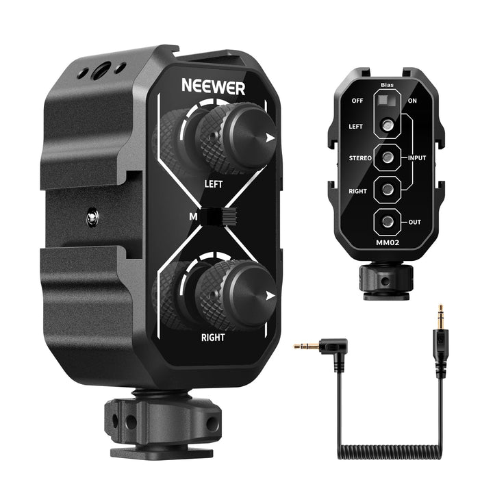 NEEWER MM02 Zweikanal Mikrofon Audiomixer Adapter mit 3,5mm TRS Kabel, Stereo und Mono Schalter, Col