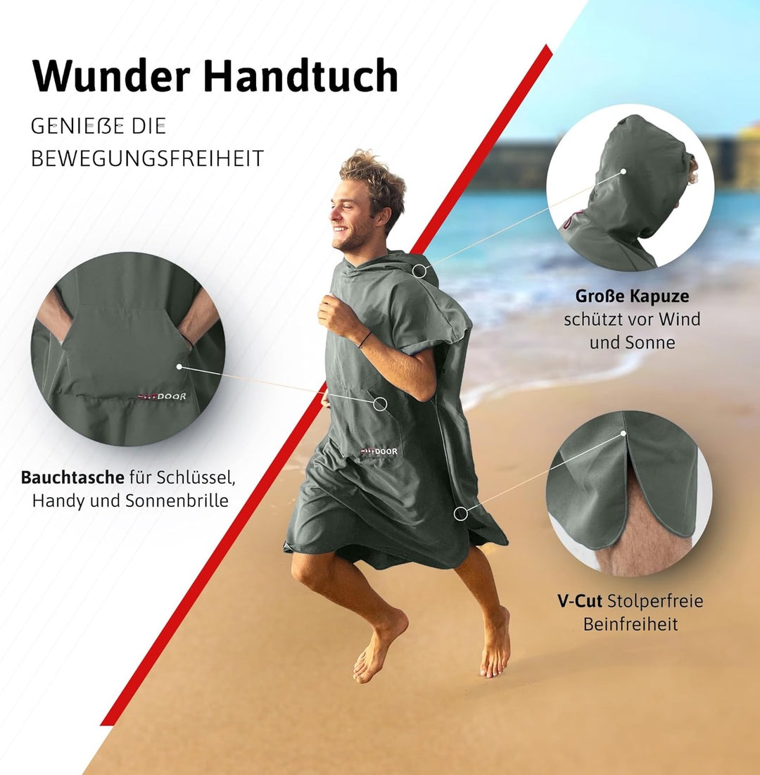 AUTDOOR® Mikrofaser Badeponcho Damen & Herren - nachhaltig aus 100% recycelten PET-Flaschen - Handtu