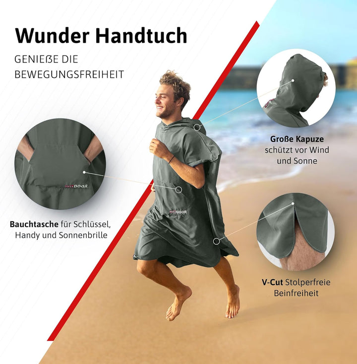 AUTDOOR® Mikrofaser Badeponcho Damen & Herren - nachhaltig aus 100% recycelten PET-Flaschen - Handtu