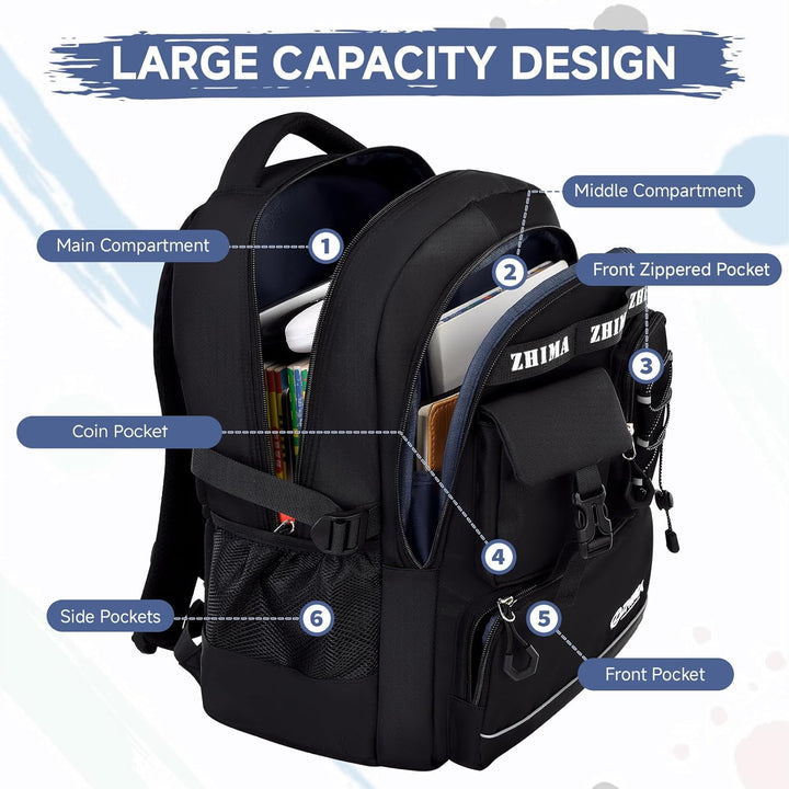 Schulrucksack Jungen Teenager, Rucksack Schule Gymnasium Oberstufe Schulranzen mit Reflektoren für 1