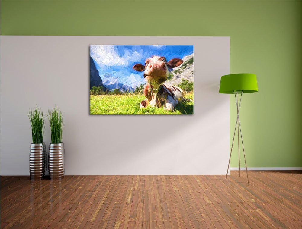 Pixxprint Kuh im Karwendelgebirge Kunst als Leinwandbild/Grösse: 100x70 / Wandbild/Kunstdruck/fertig