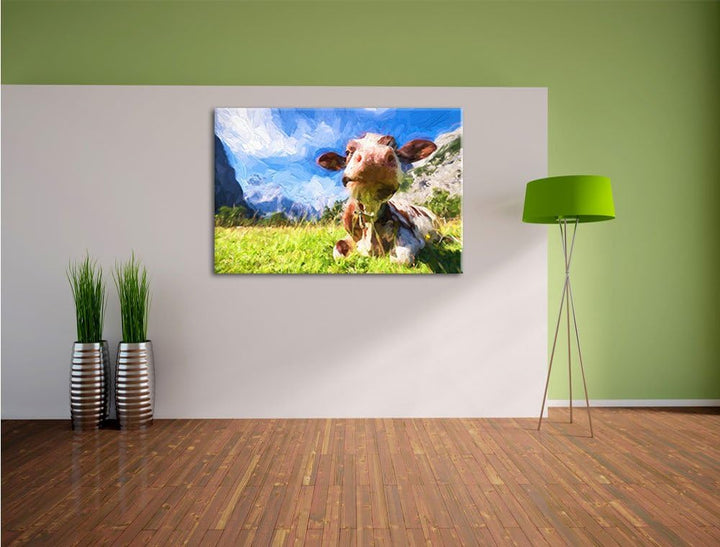 Pixxprint Kuh im Karwendelgebirge Kunst als Leinwandbild/Grösse: 100x70 / Wandbild/Kunstdruck/fertig