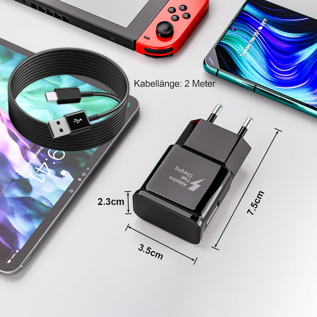 2er-Pack USB Ladegerät mit 2m Ladekabel USB Typ-C für Samsung Galaxy A13 A14 A15 A23 A25 A33 A34 A35