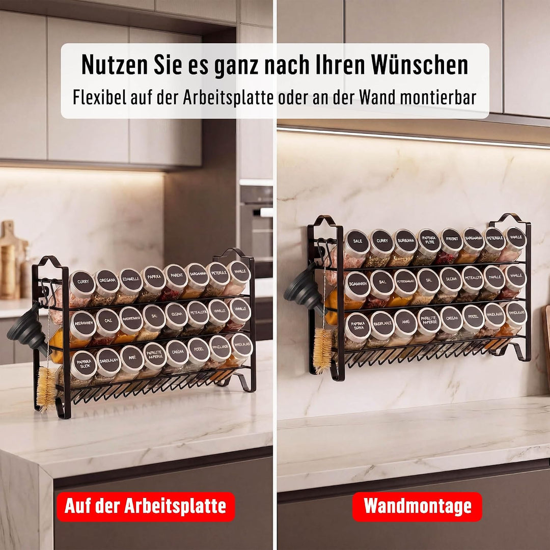 Deco haus® Gewürzregal Stehend &amp; Wand [MIT GEWÜRZDOSEN &amp; ETIKETTEN] - Spices Gewürz Organizer - Spic