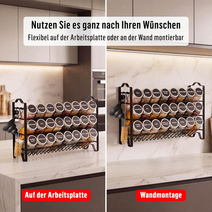 Deco haus® Gewürzregal Stehend &amp; Wand [MIT GEWÜRZDOSEN &amp; ETIKETTEN] - Spices Gewürz Organizer - Spic