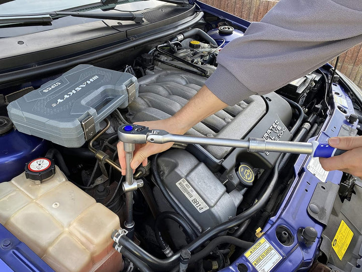 HASKYY | 1/2" + 3/8" + 1/4" | Teleskop-Ratsche-Knarre-Set I Umschaltknarre ausziehbar | feinverzahnt