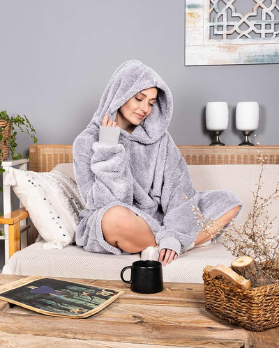 Gräfenstayn® Flauschige Sherpa Hoodie Decke mit Ärmeln & Kapuze - Öko-tex Standard 100 - tragbare Ku