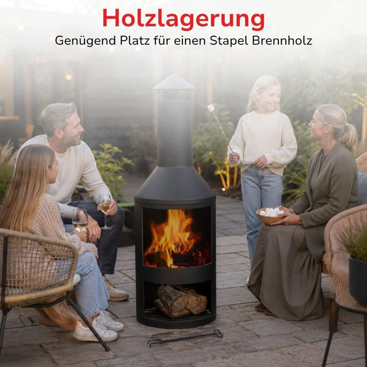 BBQ Collection Terrassenofen mit Schornstein - Feuerstelle 44,5 x 44,5 x 134 cm - Gartenkamin für Br