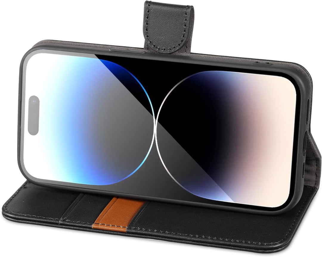 LENSUN Echtleder Hülle für iPhone 14 Pro, Handyhülle [Echtes Leder][Magnetverschluss][RFID Schutz] H