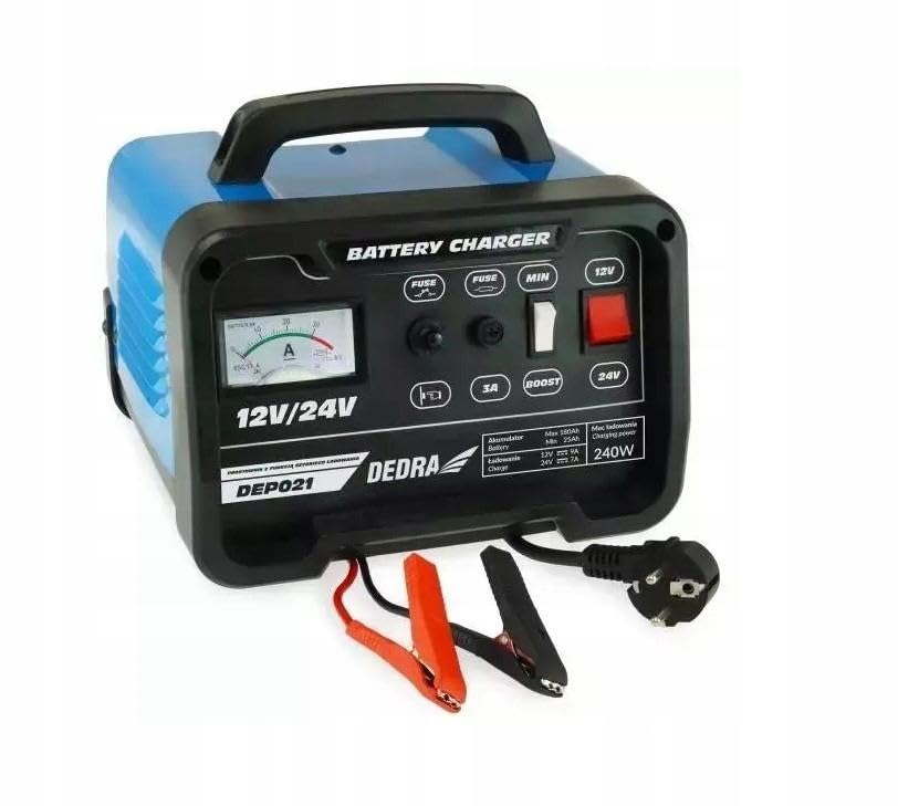 Dedra Batterieladegerät DEP021 12/24 V, 25–180 Ah, mit Boost-Funktion, Stromanzeige, Kabelaufbewahru