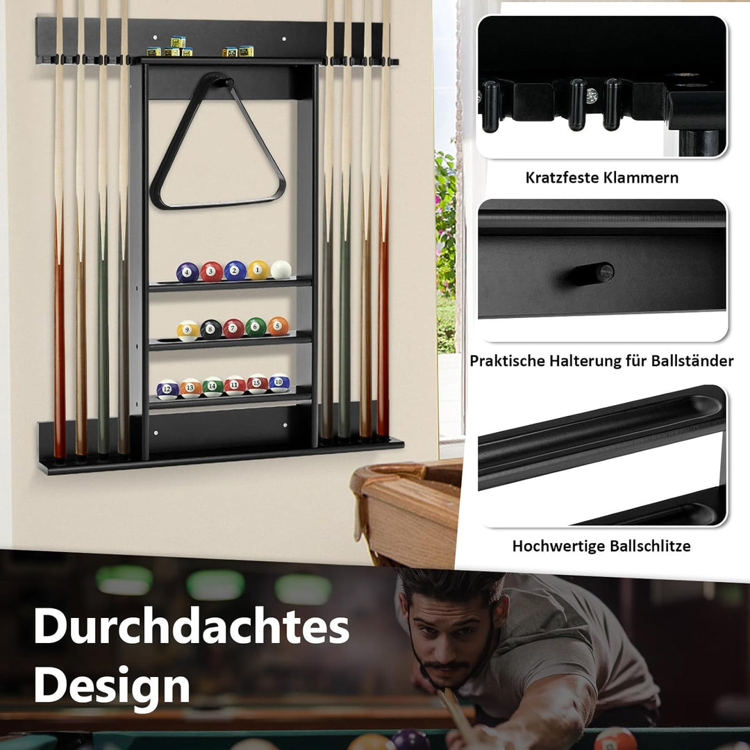 GOPLUS Billardständer, Pool Queue Halter aus Kiefernholz mit 8 Queue-Stifte, 3-stufig, Ball Rack Hal
