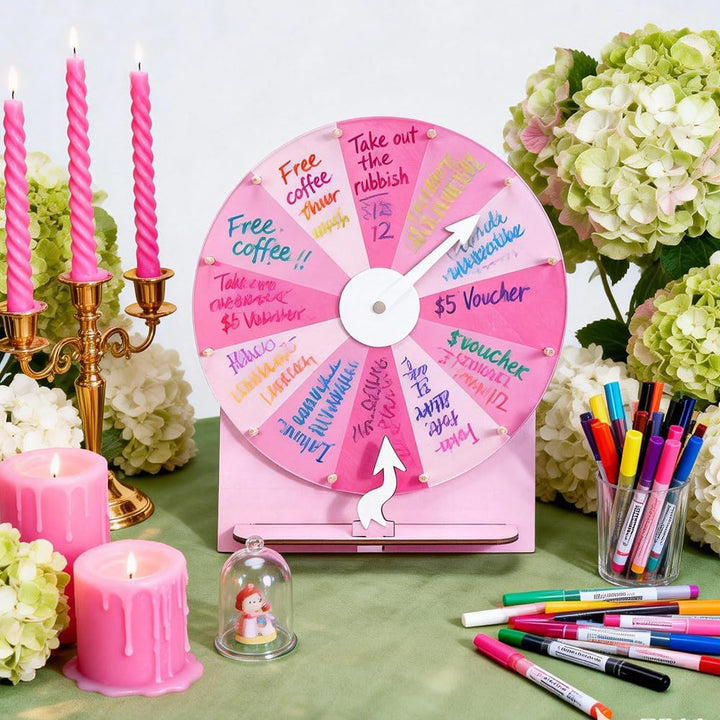 UNICRAFTALE Spinner Gewinnspiel Roulette Perlmuttrosa Drehscheibe Aus Holz Mit Beschreibbarer Und Ab