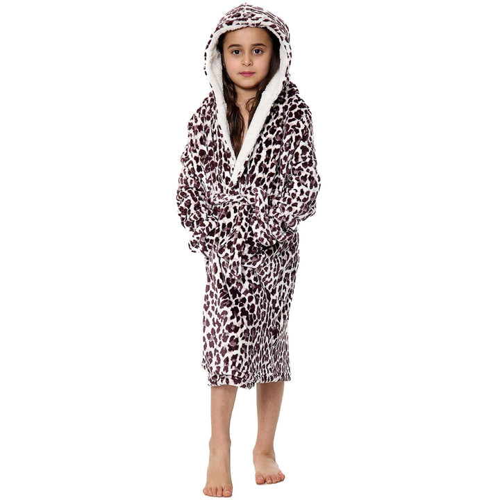 A2Z 4 Kids Kinder Mädchen Designer Grau Aufdruck Flanell Vlies Mit Kapuze Weich Morgenmantel Nachtan
