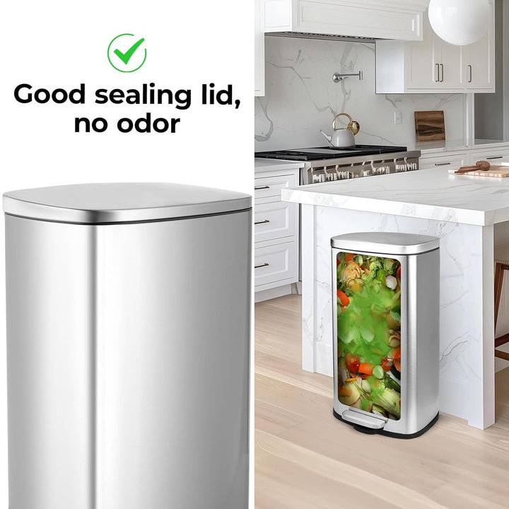 LIFERUN Mülleimer Küche 30l, Abfalleimer mit Deckel, Softclose Treteimer aus Stahl, mit Inneneimer f